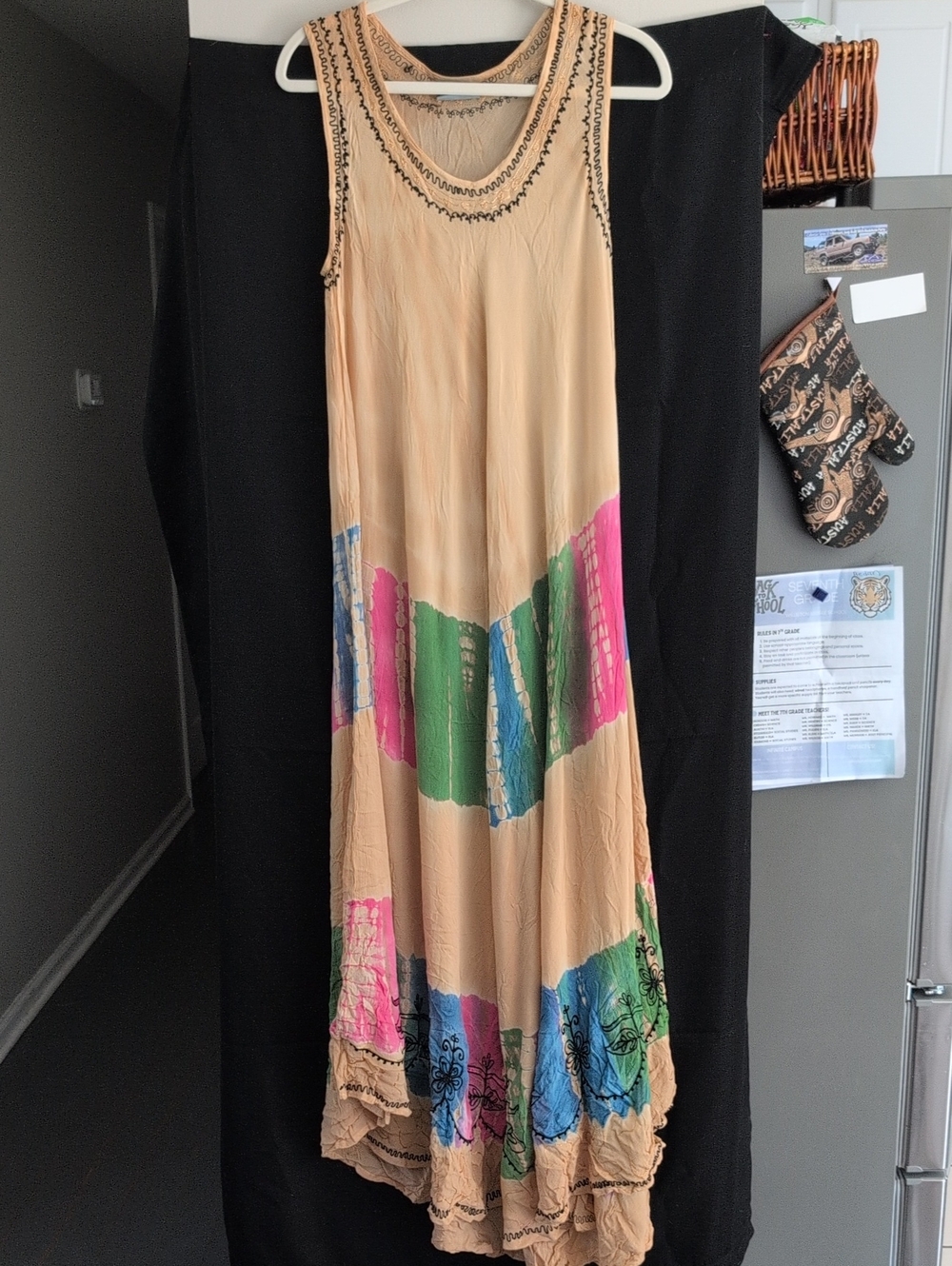 India Boutique Beige Maxi Dress with Pink Green Blue Accents